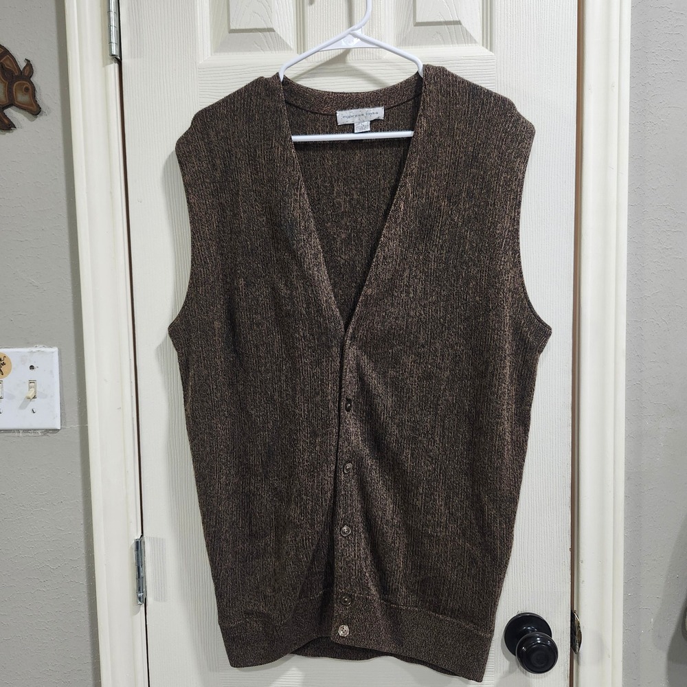 Cypress Links Mens Brown Marled Knit Button Front Cardigan Vest Large